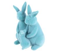 ORFOFE Figuras de Conejo Flocado en Azul, Decoración de Pascua para Mesa y Hogar, Set de 3 Estatuas Familiares de Resina, Adorno Vintage para Sala, Oficina y Fiestas Temáticas