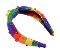 ORFOFE Headbands For Women Knotted Soft Fabric Rainbow Striped Rhinestone Non-slip Hairband Comfortable Lightweight Festival Accessory