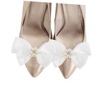 ORFOFE Hebillas para Zapatos Lazo Blanco para Mujer, Clips Decorativos de Tela y Metal para Fiesta de Cena o Thanksgiving,