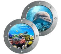 ORFOFE Pegatinas de Pared 3D de Vida Marina para Adhesivos Decorativos de PVC Diseño de Submarino y Criaturas Oceánicas Set de 2 Unidades para Dormitorio y Sala de Juegos