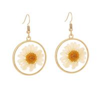ORFOFE Pendientes de Girasol Naturales con Flores Secas Presionadas Aretes Redondos Colgantes para Mujer Joyería Duradera y Original para Amigas y Familiares