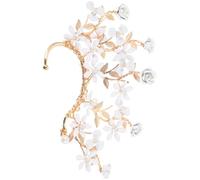 ORFOFE Pendientes de Presión para Mujer sin Perforación en Forma de Flor Dorada Perlas y Cristales Brazaletes Orejas Estilo Hada para Bodas Despedidas de Soltera y Cosplay