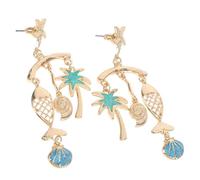ORFOFE Pendientes Estilo Hawaiano Aretes Colgantes de Palmera y Estrella de Mar para Mujer Joyas Náuticas para Fiestas de Playa y Verano