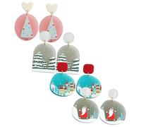 ORFOFE Pendientes Navideños Acrílicos 4 Pares Diseño Geométrico Árbol de Navidad Gris Árbol Rosa Castillo Azul y Papá Noel Gris Joyas Temáticas para Fiestas y Cosplay