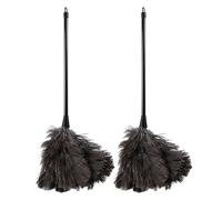 ORFOFE Plumero de Avestruz Natural 2 Piezas Mango Largo Plástico Herramienta de Limpieza Ligera para Polvo en Hogar Cocina Oficina y Coche