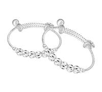 ORFOFE Pulseras de Plata para Ñiño Campana Ajustables, Brazaletes Adorables de Cobre para Niñas en Celebraciones de Primer Mes, Pack de 2 Piezas