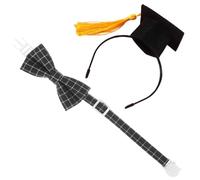 ORFOFE Sombrero de Graduación Amarillo Mini para Mascotas Pequeñas con Pajarita Negra a Cuadros, Disfraz para Perros y Gatos, Accesorio Ligero para Fiesta y Fotos de Graduación