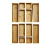 ORGA-BOX Caja de almacenaje BAMBOO Juego de 12 piezas (aceitado, 3 tamaños 85/171/257 x 85 x 50 mm) organizador apilable para cajones cocina baño y oficina