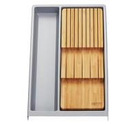 Orga-box multiusos SEPARADO Individual gris plata veteado | 300 x 474 x 51 mm Cajón a partir de 40 cm de ancho in uchillero de bambú para hasta 9 cuchillos