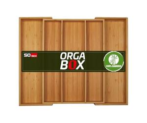 Orga-box UNIVERSAL Cubertero de bambú ajustable para anchura de cajón 400-600 mm hasta 5 compartimentos para profundidad de cajón 473 mm (Medida interior)