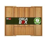 Orga-box UNIVERSAL Cubertero de bambú ajustable para anchura de cajón 400-600 mm hasta 7 compartimentos para profundidad de cajón 473 mm (Medida interior)