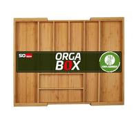 Orga-box UNIVERSAL Cubertero de bambú ajustable para anchura de cajón 400-600 mm hasta 8 compartimentos para profundidad de cajón 473 mm (Medida interior)
