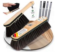 ORGAFLIX Escoba premium con mango, cepillo de mano, protección de bordes, pelo de crin, extra resistente al polvo gracias a la mezcla de crins de alta calidad, escoba de habitación, escoba con mango