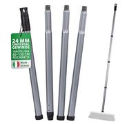 ORGAFLIX Mango de escoba premium con rosca de 24 mm, ajustable de 60 a 130 cm, uso universal para escobas, escobas de calle y escobas industriales, mango de metal estable en color gris, fabricado en