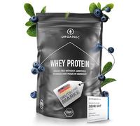 ORGAINIC Proteína de Suero de Leche - Aroma Natural - Con Aminoácidos Esenciales, No Esenciales y BCAA para Ganar y Aumentar Masa Muscular - Procesado en Frío, Sin GMO - Bolsa 1000g, Arándano