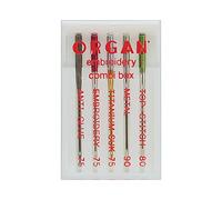 Organ Needles Agujas Caja de plástico, oro/plata/negro, tamaño EIN