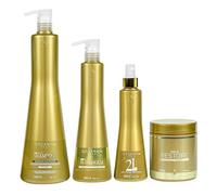 Organic Gold - Kit profesional de blindaje capilar - Reconstrucción Intensa - 4 productos: champú suave 1000 ml, Blindagem 500 ml, máscara restaurar 500 g, spray termoprotector 300 ml