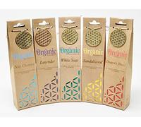 Organic Goodness - Juego de conos de incienso jumbo - 5 fragancias: vainilla, cannabis, pachulí, sangre de dragón, lavanda - 12 conos por caja con quemador de cerámica - Aromaterapia natural para el