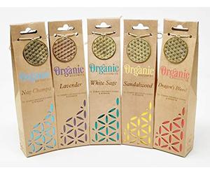 Organic Goodness - Juego de conos de incienso jumbo - 5 fragancias: vainilla, cannabis, pachulí, sangre de dragón, lavanda - 12 conos por caja con quemador de cerámica - Aromaterapia natural para el