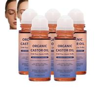 Orgánico Aceite de Castor Rose Quartz Roller Ball, Cold Presssed Moisturizing Beauty Oil Brow Lashes Hairline Face Skin, Smooth Glide Roller Neck Under Eye Care, Travel Friendly Leakproof Rollo Bottle