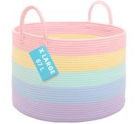 OrganiHaus cesta de cuerda de algodón 50 x 33 centímetros, organizador arcoiris pastel para mantas, juguetes o ropa sucia, ideal para la decoración del hogar
