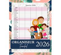 Organiseur Familial 2026: Cinq colonnes Enregistrez les objectifs familiaux pour les 12 prochains mois , allant de janvier à décembre et comprenant les dates de vacances et de célébrations.