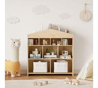 Organización eficiente para niños - Estantería infantil tipo casa de madera - 9 cubículos - Ideal para juguetes y libros - para habitaciones infantiles y salas de juegos - Color madera natural