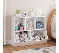 Organización eficiente para niños - Estantería y organizador de madera con cubículos - Librero para libros y juguetes - Multiusos para dormitorio, sala de juegos, guardería o escuela - blanco