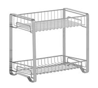 Organizado de especias, Estante de metal de 2 pisos para cocina con revestimiento de plástico, Patas antideslizantes, Fácil de montar, para baño, Plata