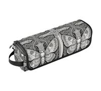 Organizador 2 en 1 de herramientas para el cabello con almohadilla resistente al calor Y2k gótico cráneo cruz gótico negro doble capa funda de transporte para rizador, alisador, secador de pelo plano