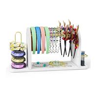 Organizador 3 en 1 para diadema de mujer, versátil, de metal, con base de madera y soporte para coletas, expositor para accesorios para el cabello, joyas (blanco)