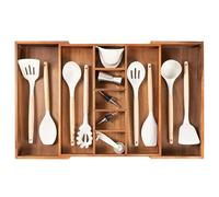Organizador ajustable KitchenEdge para cajones de cocina para utensilios y basura, de grado de calidad alimentaria con madera sostenible 100%, antideslizante, extensible de 40,6 cm a 71,1 cm