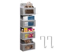 Organizador Almacenamiento para Puerta con 2 Ganchos Metal, Colgante Almacenar Armario con 4 Bolsillos Grande y Ventanas Transparentes, Bolsa Colgante Multicapa para Despensa, Cuarto, Baño (Gris)