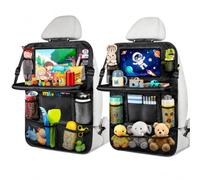 Organizador Asiento Coche Niños [Pack de 2], Protector de Respaldo con Mesa Plegable, Soporte para Tablet Transparente 10 Bolsillos, Accesorios de Viaje para Coche, Negro