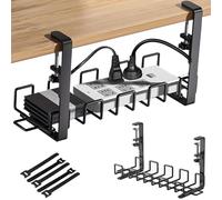 Organizador Cables Escritorio, Recoge Cables Escritorio con 5 Bridas, Organizador Cables Ajustable Debajo Mesa, Caminos para Cables para Oficina Hogar Cibercafé (Negro)