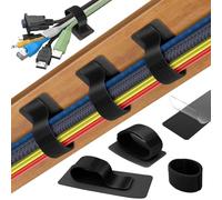 Organizador Cables Escritorio, Sujeta Cable, Bridas Autoadhesivas Reutilizables para Debajo del Escritorio, Gestión de Cables Debajo del Escrito-rio para Oficina Casa y para TV