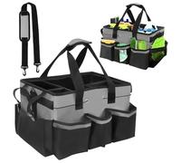 Organizador Caddy Limpieza Grande, Bolsa Limpieza Portátil con Asa y Correas, Carro limpieza con 5 Divisores Plegables, Multifunción Espesado Cesta de Herramientas para Casa, Coche, Jardín (gris)
