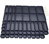 Organizador Cajones Cajas Organizadoras 48 pcs Baño Plastico Separadores de Cajones Cocina Organizador de Maquillaje Cajas Escritorio Organizadoraa Bandejas para Dormitorio, Joyas, Oficina(Negro)