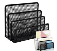 Organizador Cartas Metálicos, Bandeja de Carta, Soporte para Cartas para Escritorio, Creativo, con 3 Compartimentos, para Sobres, Documentos, Periódicos, Oficina, Salón, Lugar De Trabajo (Negro)