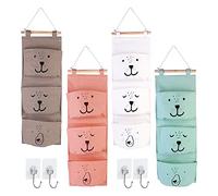 Vegena Organizador Colgante 4 Piezas, Organizador Colgante para Puerta y Pared, Organizador Baño Colgar Impermeable con Gancho 3 Bolsillos para Dormitorio Baño Cocina y Habitación de Los Niños