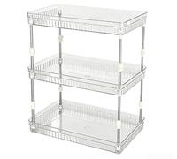 Organizador compacto escalonado para encimera de baño para almacenar botellas de maquillaje, tarros para el cuidado de la piel y artículos de tocador diarios en un espacio mínimo (3 niveles