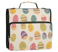 Organizador de 3 anillos con cremallera de 1.5 pulgadas con correa, capacidad Laege, organizador de carpetas escolares para escuela secundaria, huevos de Pascua coloridos con varios patrones