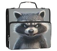 Organizador de 3 anillos con cremallera y asa de mapache gris divertido de dibujos animados con múltiples bolsillos, bolsa de almacenamiento segura para el hogar, viajes, adecuada para la escuela