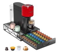 Organizador de 50 Cápsulas Nespresso Vertuo y Dolce Gusto - Soporte Antideslizante y Silencioso para Cápsulas Vertuo, Cajón Metálico para Almacenamiento de Café