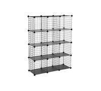 SONGMICS Armario Modular de Malla de Hierro, Armario de Almacenaje, Estantería Modulable, Organizador Multiuso, 4 Niveles, 3 Filas, con 1 Martillo de Goma Gratuito, 93 x 31 x 123 cml, Negro LPI34H