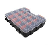 Organizador de almacenamiento de doble cara con 30 separadores extraíbles, tapa transparente y cierres dobles para mantener un cierre seguro para herramientas y piezas pequeñas