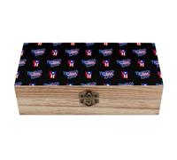 Organizador de almacenamiento de madera con cierre frontal, caja decorativa para guardar joyas con la bandera de Estados Unidos y Puerto Rico en color negro, estuche para recuerdos de boda.