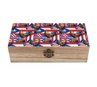 Organizador de almacenamiento de madera con cierre frontal, caja decorativa para guardar joyas con la bandera de Puerto Rico y de Estados Unidos, estuche para recuerdos de boda.