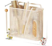 Organizador de almacenamiento de metal montado en la pared para baño, cepillo de dientes, peine de pasta de dientes y artículos de tocador pequeños, configuración sin taladro (blanco)