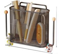 Organizador de almacenamiento de metal montado en la pared para baño, cepillo de dientes, peine de pasta de dientes y artículos de tocador pequeños, configuración sin taladro (negro)